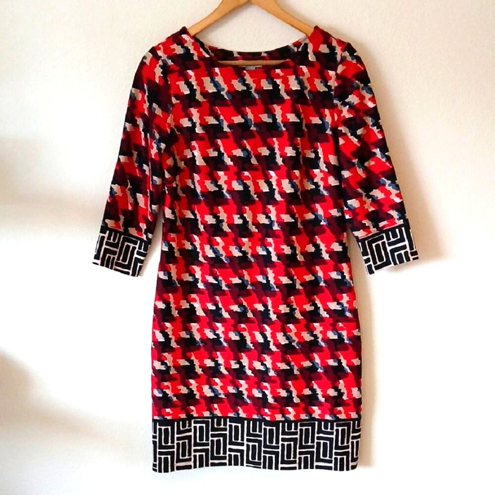Cato Geometric Print Mod Shift Dress Three Quarter Sleeves